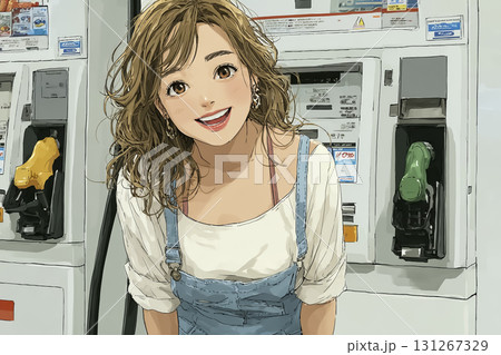 美優シリーズ：ガソリンスタンドで働く笑顔の女性のイラスト素材 131267329