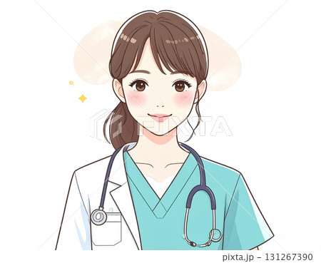 笑顔の若い女性医師のイラスト 笑顔の若い女性医師のイラスト 131267390