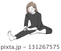 イラスト素材:ストレッチ・女性・片足前屈 イラスト素材:ストレッチ・女性・片足前屈 131267575