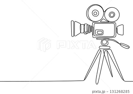 Vintage Movie Camera Continuous Line Drawing Vector. Cinema and Film Production Vector Symbol. Vintage Movie Camera Continuous Line Drawing Vector. Cinema and Film Production Vector Symbol. 131268285