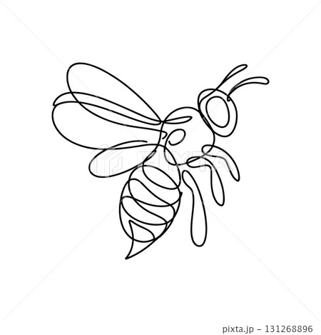Flying Bee or Wasp Continuous One Line Drawing Vector. Nature Insect and Honeybee Vector Logo. 131268896