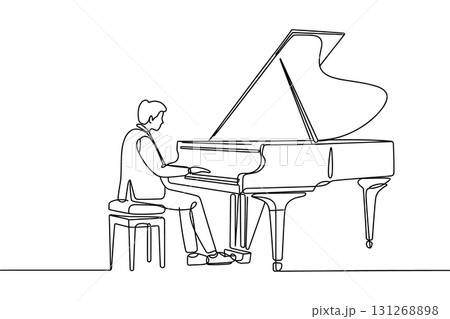 Pianist Playing a Grand Piano Continuous One Line Drawing Vector. Classical Music Concert Vector Illustration. 131268898