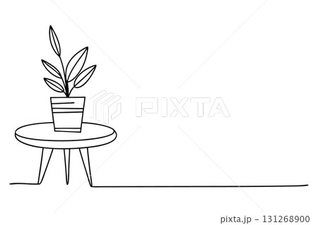 Potted Houseplant on a Table Continuous One Line Drawing Vector. Minimalist Interior Decor Vector Illustration. 131268900