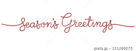 "Season's Greetings" Continuous One Line Drawing Vector. Holiday Calligraphy Script Vector Text. 131269273