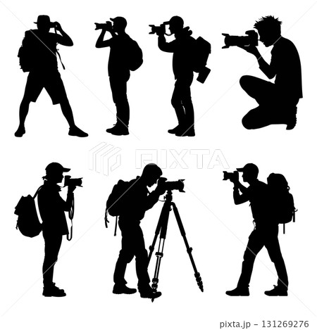 Photographer Silhouette Vector Set. Travel and Nature Photography Vector Collection. 131269276