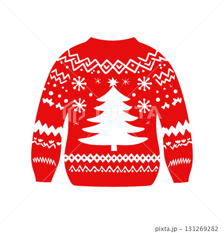 Ugly Christmas Sweater Vector Icon. Red Festive Holiday Jumper with a Winter Pattern Vector. 131269282