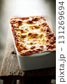 Homemade Italian Lasagna with Cheese and Meat Sauce in Baking Dish 131269694