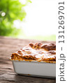 Homemade Italian Lasagna with Cheese and Meat Sauce in Baking Dish 131269701
