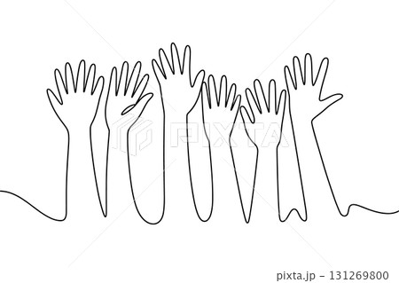 Raised Hands Continuous One Line Drawing Vector. Volunteering and Community Vector Symbol. 131269800