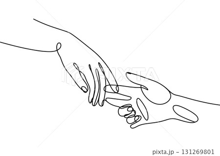 Helping Hands Continuous One Line Drawing Vector. Care, Support, and Connection Vector Symbol. Helping Hands Continuous One Line Drawing Vector. Care, Support, and Connection Vector Symbol. 131269801