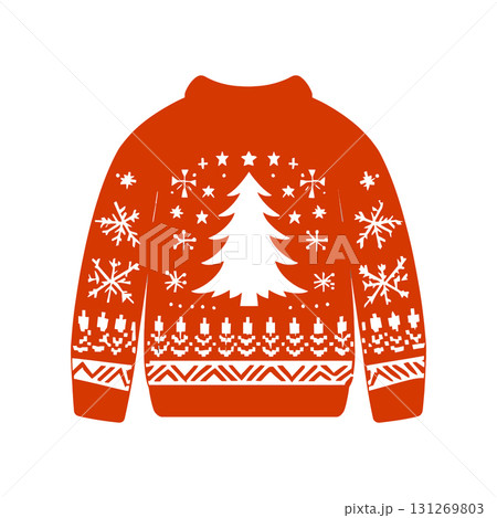 Christmas Sweater Dress Vector Icon. Red Festive Holiday Clothing with Winter Pattern Vector. 131269803
