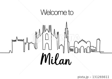 Milan City Skyline Single Line Drawing Vector. Travel to Italy Famous Landmark Vector Illustration. 131269811