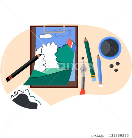 Art hand sketch paint on table vector illustration 131269836