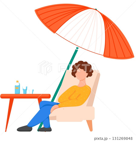 Man rest on deck chair vector icon on white Man rest on deck chair vector icon on white 131269848