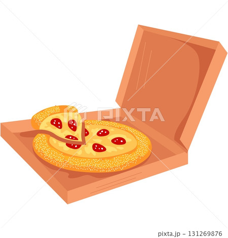 Pizza food in box vector isolated icon cartoon 131269876