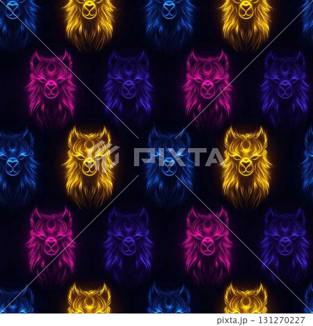 Neon Farm Animals Seamless Pattern Colorful Alpaca Faces on Dark Background Design Neon Farm Animals Seamless Pattern Colorful Alpaca Faces on Dark Background Design 131270227