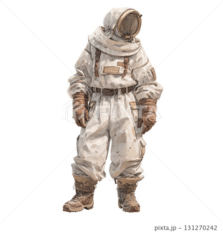 Whimsical Beekeeper Suit and Gloves Clipart in Pastel Watercolor Style for Soft Designs 131270242