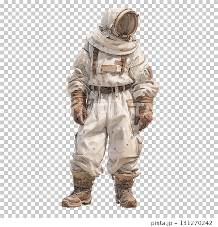 Whimsical Beekeeper Suit and Gloves Clipart in Pastel Watercolor Style for Soft Designs 131270242