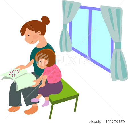 読み聞かせする母と子供と窓 131270579