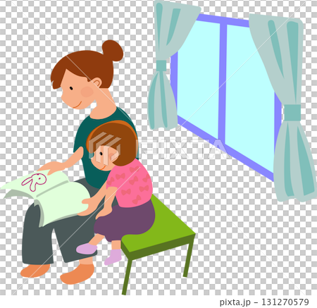 読み聞かせする母と子供と窓 131270579