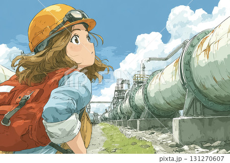 美優シリーズ:石油パイプライン沿いで安全確認をする美優 美優シリーズ:石油パイプライン沿いで安全確認をする美優 131270607