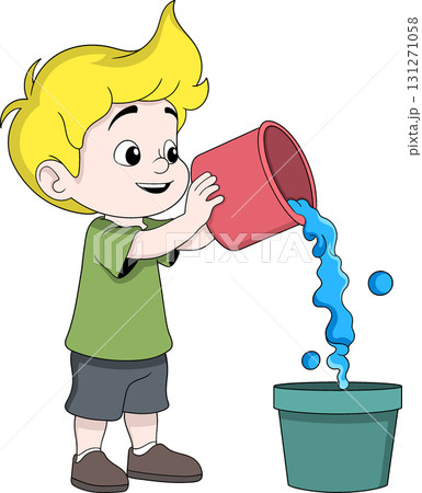 Cartoon Boy Pouring Water from Bucket Illustration 131271058