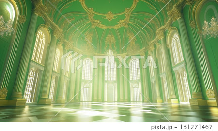 Grand palace green interior of a historic hall with intricate designs and vibrant colors Grand palace green interior of a historic hall with intricate designs and vibrant colors 131271467