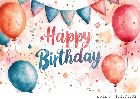 Watercolor birthday greeting card with balloons 131271532