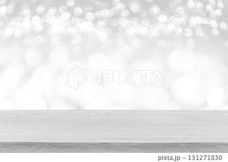 Empty wood table top on white bokeh abstract  background  131271830