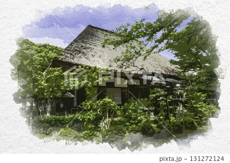 水彩画風　円通寺　本堂　岡山県倉敷市 131272124