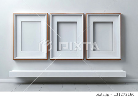 Social media. Empty color photo frame for a collage of three photos in a minimalist style on a white background. 131272160