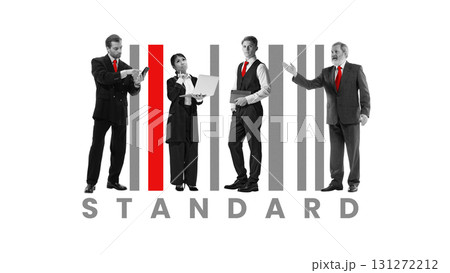 Contemporary composition. Business team in barcode with red accents symbolizing standardization Contemporary composition. Business team in barcode with red accents symbolizing standardization 131272212