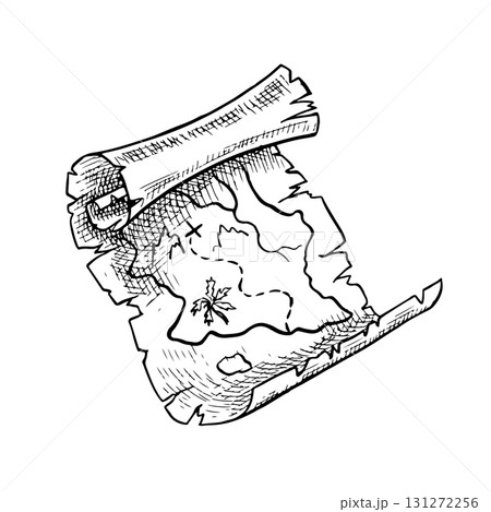 Vintage map, Treasure Island. Black and white graphics, vector illustrations, hand-drawn. For children s games and holidays. For stickers, invitation cards, posters and banners, packaging, and more. Vintage map, Treasure Island. Black and white graphics, vector illustrations, hand-drawn. For children s games and holidays. For stickers, invitation cards, posters and banners, packaging, and more. 131272256