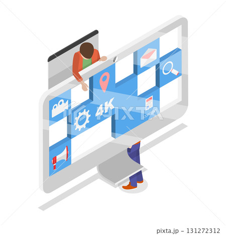 3D Isometric Flat Vector Illustration of Streaming Video Services, Watching TV. Item 3 131272312