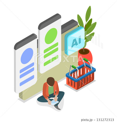 3D Isometric Flat Vector Illustration of Marketing and AI Technologies, Return on the Investment. Item 3 131272313