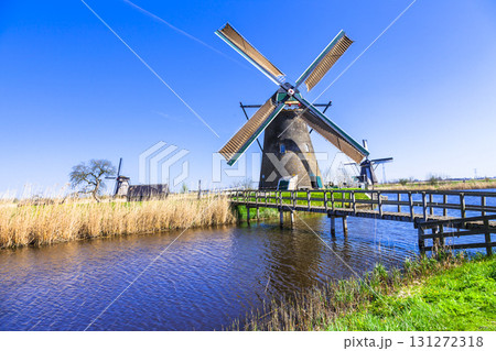 traditional Holland countryside - Kinderdijk, valley of windmills 131272318