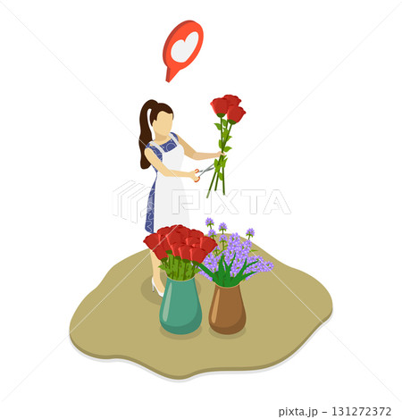 3D Isometric Flat Vector Illustration of Florist, Creating Stunning Flower Arrangements For Weddings, Dates, And Events. Item 3 3D Isometric Flat Vector Illustration of Florist, Creating Stunning Flower Arrangements For Weddings, Dates, And Events. Item 3 131272372