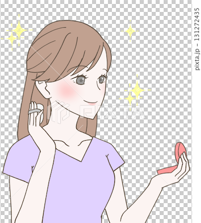 一位女士用化妝鏡化妝 131272435