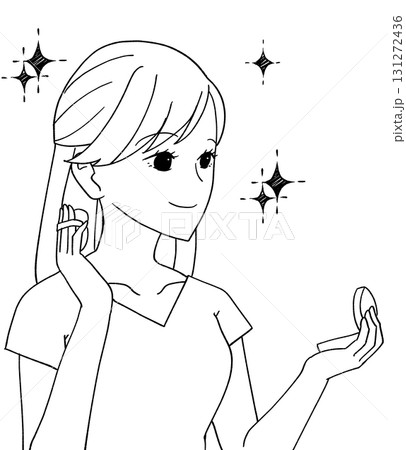 コンパクトミラーでメイクをする女性 131272436