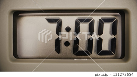Close Up of Digital Clock with Bright Display Showing Precise Time in Morning 131272654