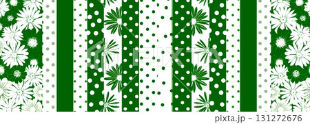 背景素材 シームレスパターン イラスト 花柄 水玉 ストライプ 緑色 背景素材 シームレスパターン イラスト 花柄 水玉 ストライプ 緑色 131272676