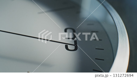 Macro Close Up Shot of Minimalist Wall Clock. Modern Design Element of Interior 131272694