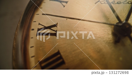 Macro Close Up Shot of Antique Pocket Watch with Vintage Design. Time Lapse 131272698