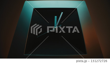 Time Lapse: Close Up of Minimalist Square Wall Clock on Pink Background 131272726