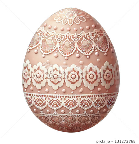 A beautifully decorated Easter egg with intricate floral patterns and lace designs. 131272769