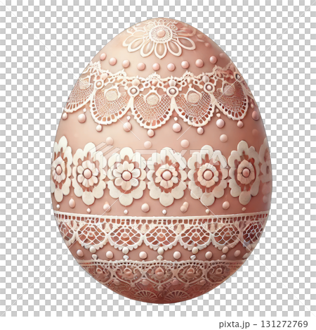 A beautifully decorated Easter egg with intricate floral patterns and lace designs. 131272769