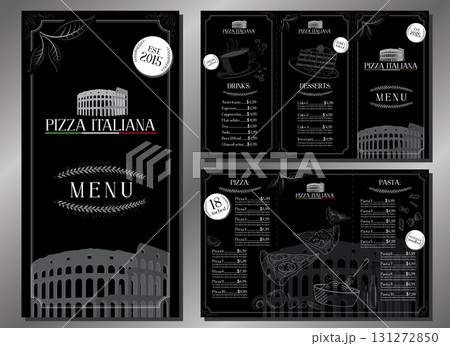 Italian pizza and pasta menu - trifold leaflet template - letter format (8,5 x 11 inches) - vector illustration Italian pizza and pasta menu - trifold leaflet template - letter format (8,5 x 11 inches) - vector illustration 131272850