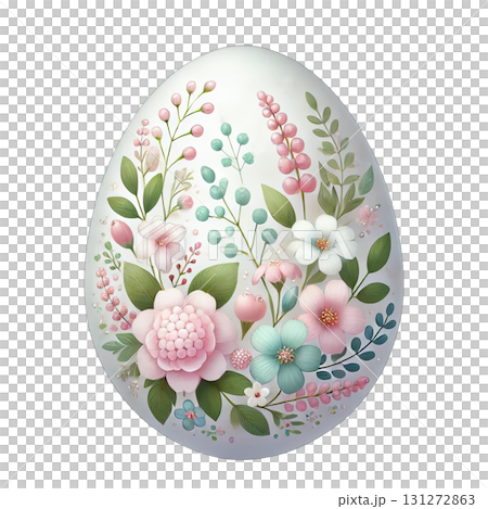 A beautifully decorated egg featuring a floral design with pastel colors. 131272863