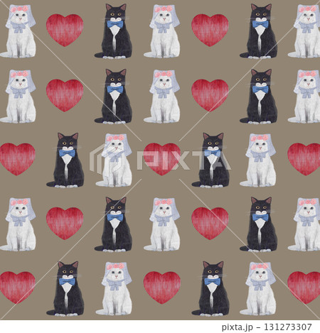 新郎新婦キャットパターン_モカ_正方形 新郎新婦キャットパターン_モカ_正方形 131273307