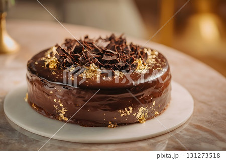 高級チョコレートケーキのクローズアップ（スイーツ・デザート） 131273518